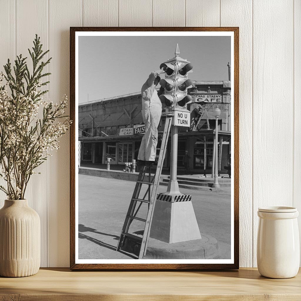 Workers Painting Traffic Lights in Taylor Texas 1939