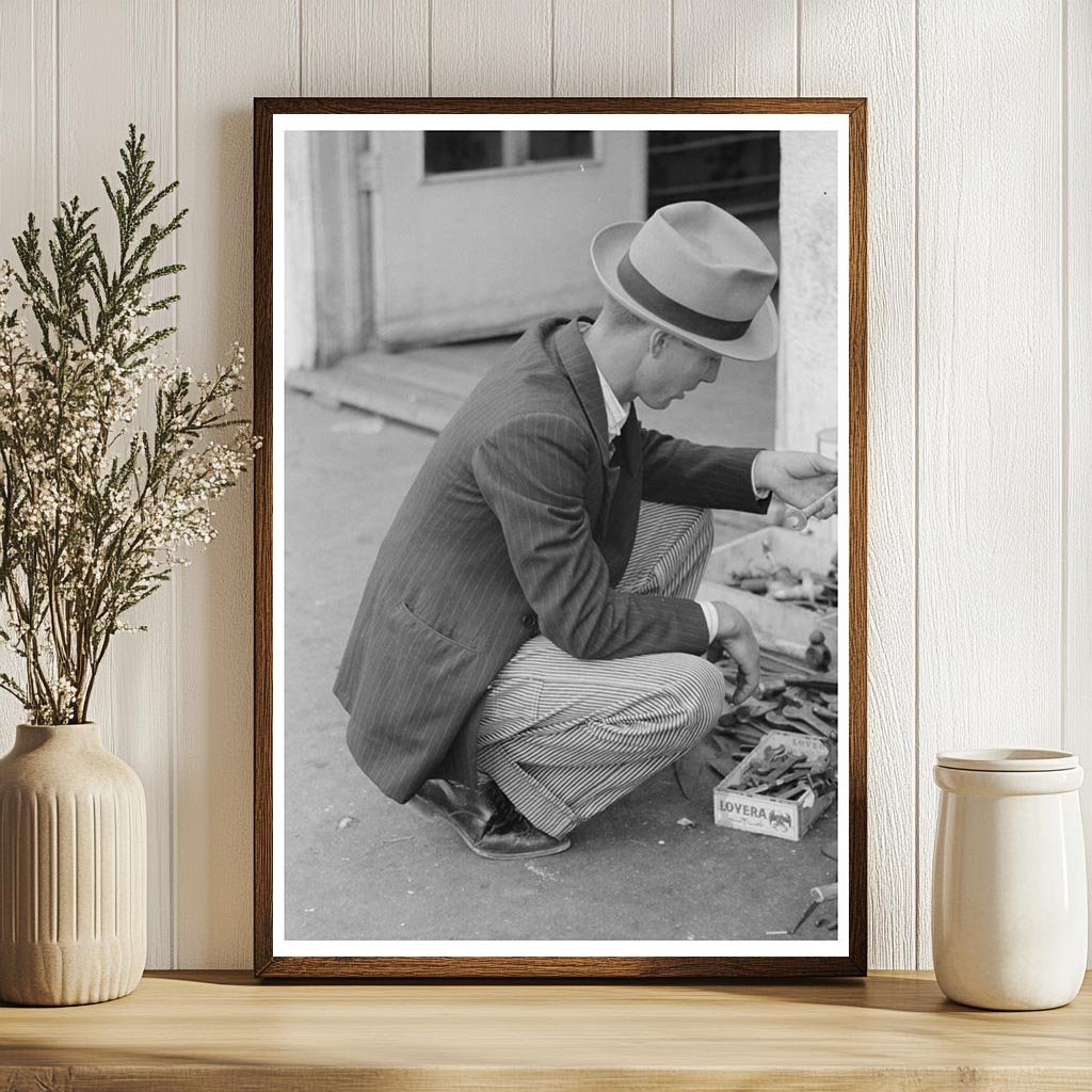 Man Examining Wrench in Waco Texas November 1939