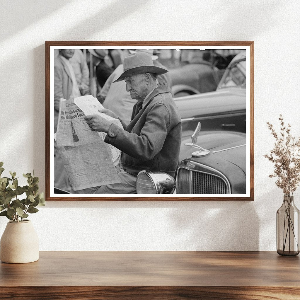 Man Reading Newspaper in Waco Texas November 1939