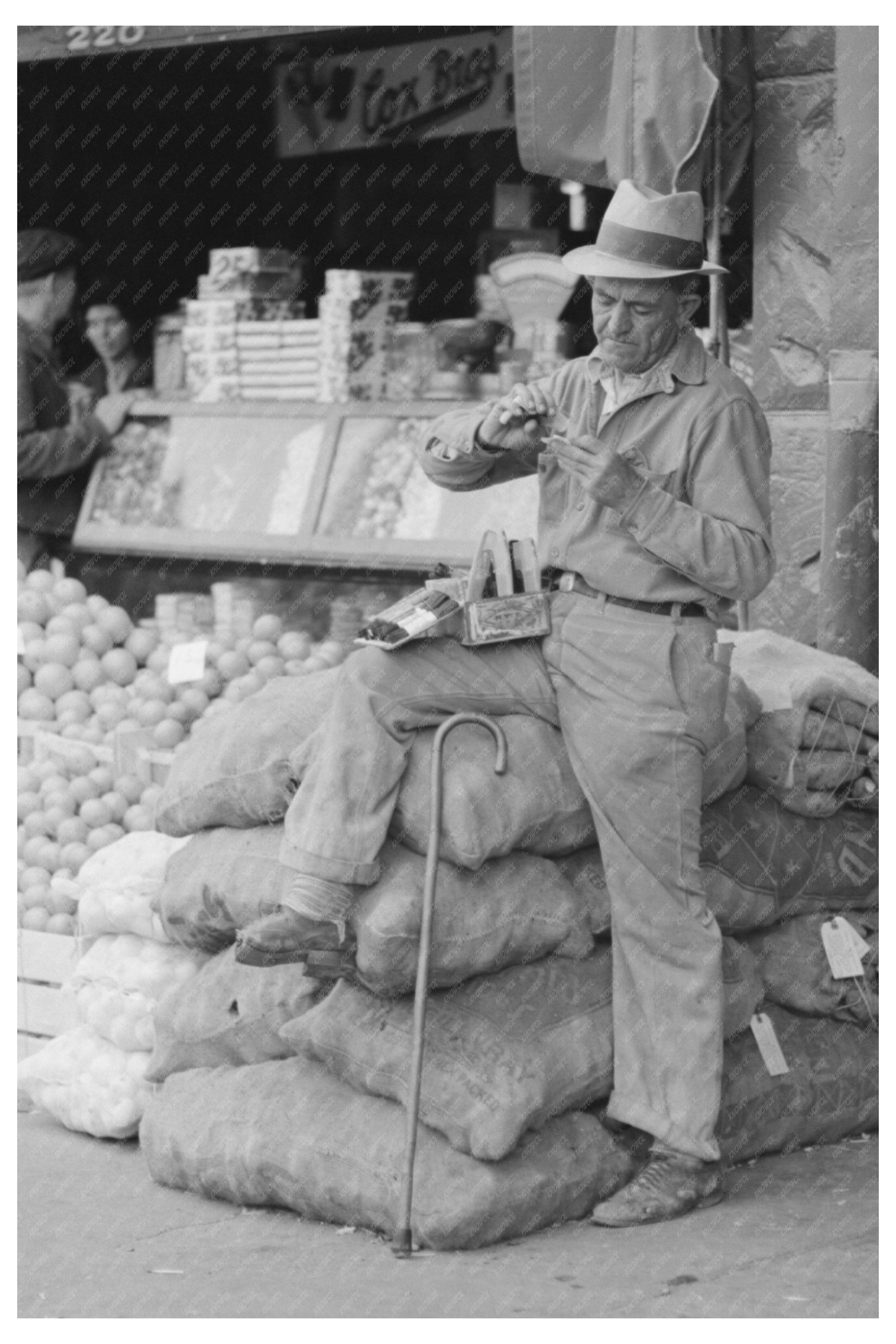 Street Vendor Rolling Cigarette in Waco Texas 1939