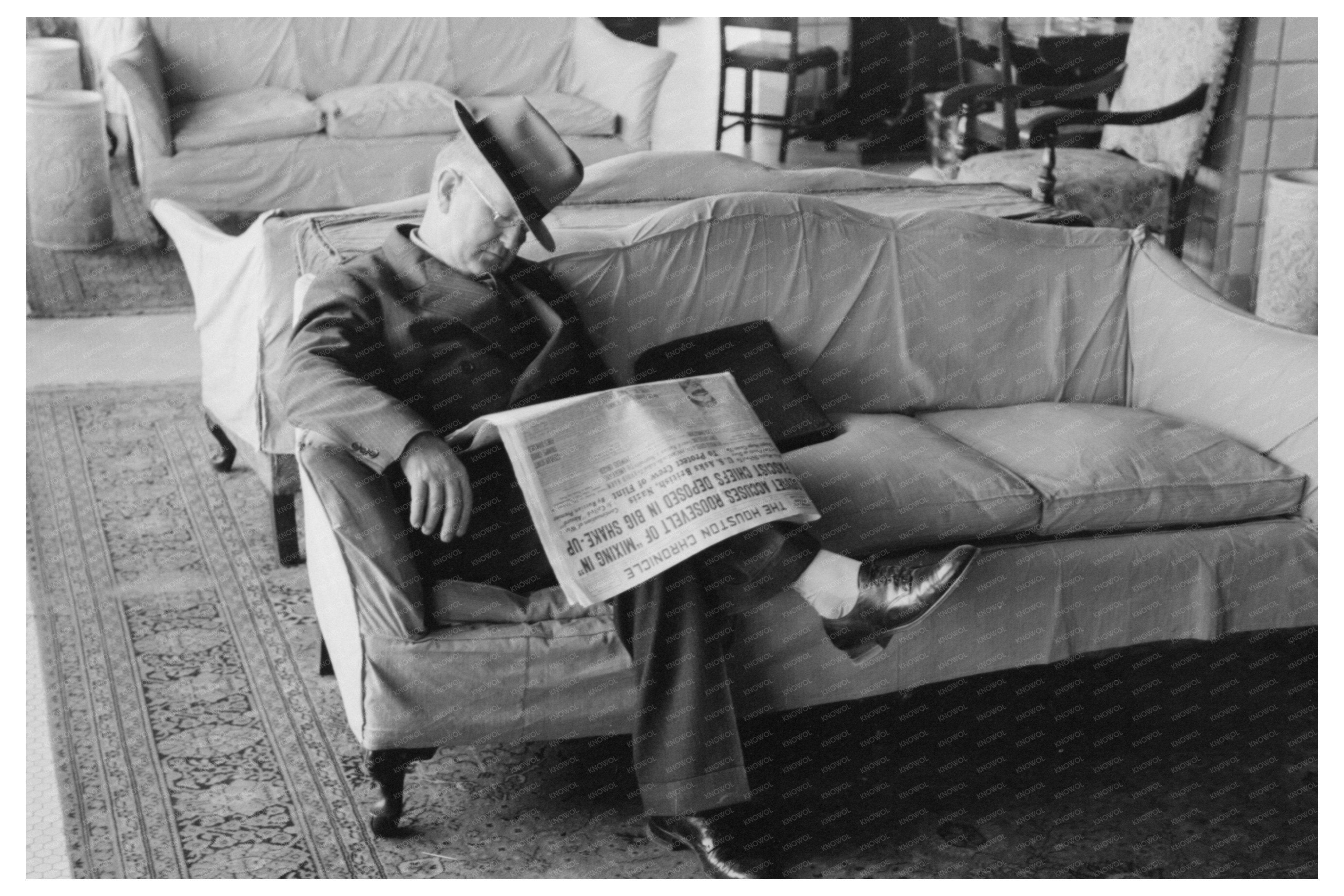 Man Asleep in Hotel Lobby Taylor Texas 1939