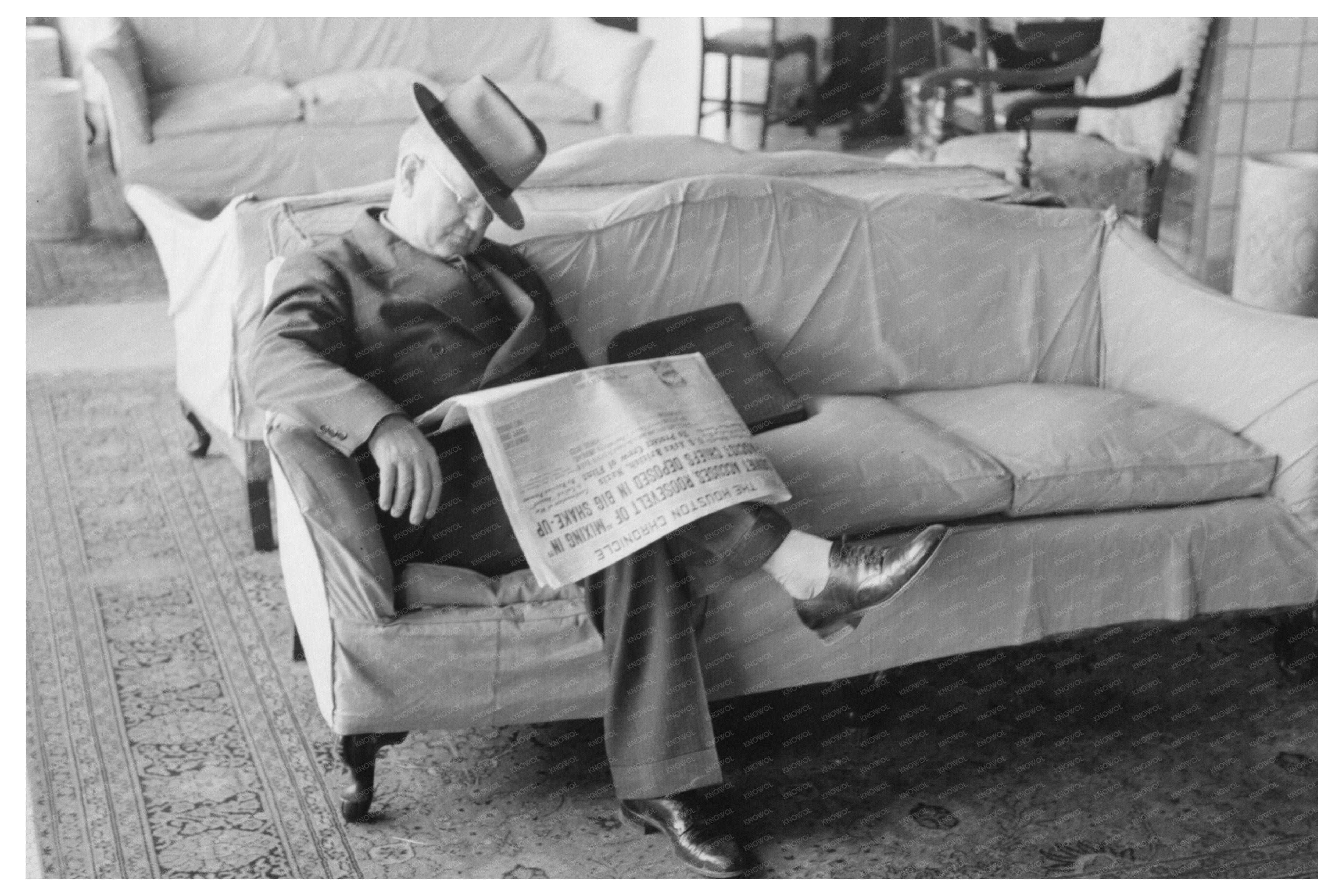 Man Sleeping in Hotel Lobby Taylor Texas November 1939