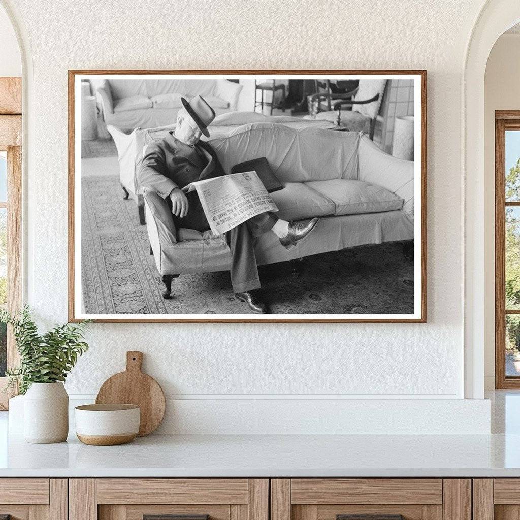 Man Sleeping in Hotel Lobby Taylor Texas November 1939