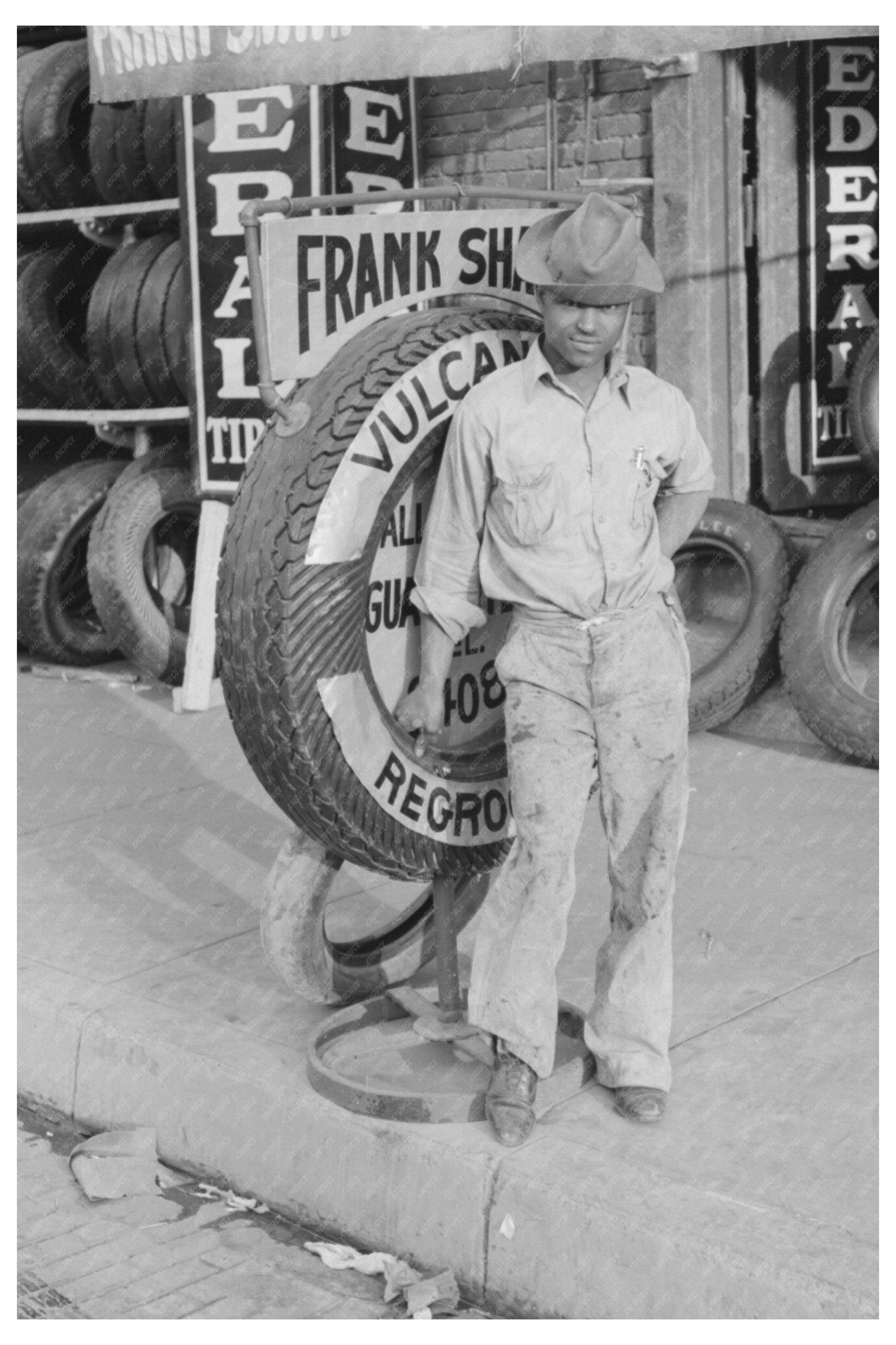 Tire Repairman in Waco Texas November 1939 Vintage Photo