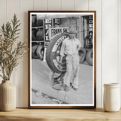 Tire Repairman in Waco Texas November 1939 Vintage Photo