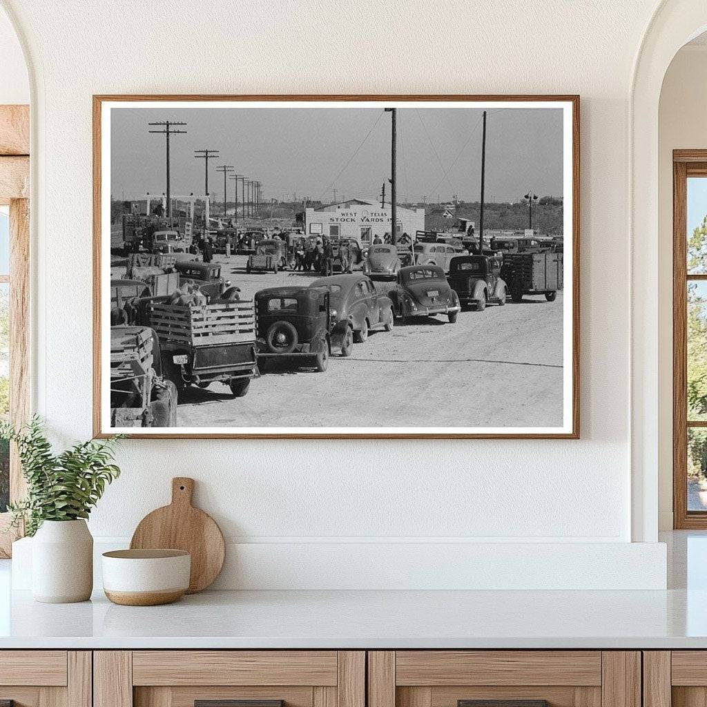 Trucks at San Angelo Stockyard Texas November 1939