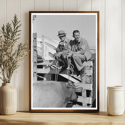 Stockmen on Fence at San Angelo Stockyard 1939