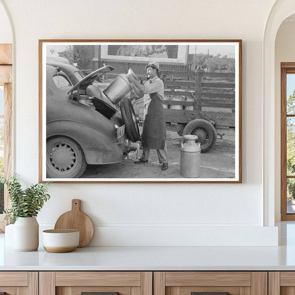 Milk Cans Loaded into Car at San Angelo Creamery 1939