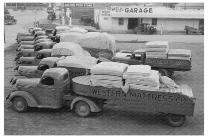 Trucks with Mattresses in San Angelo Texas 1939