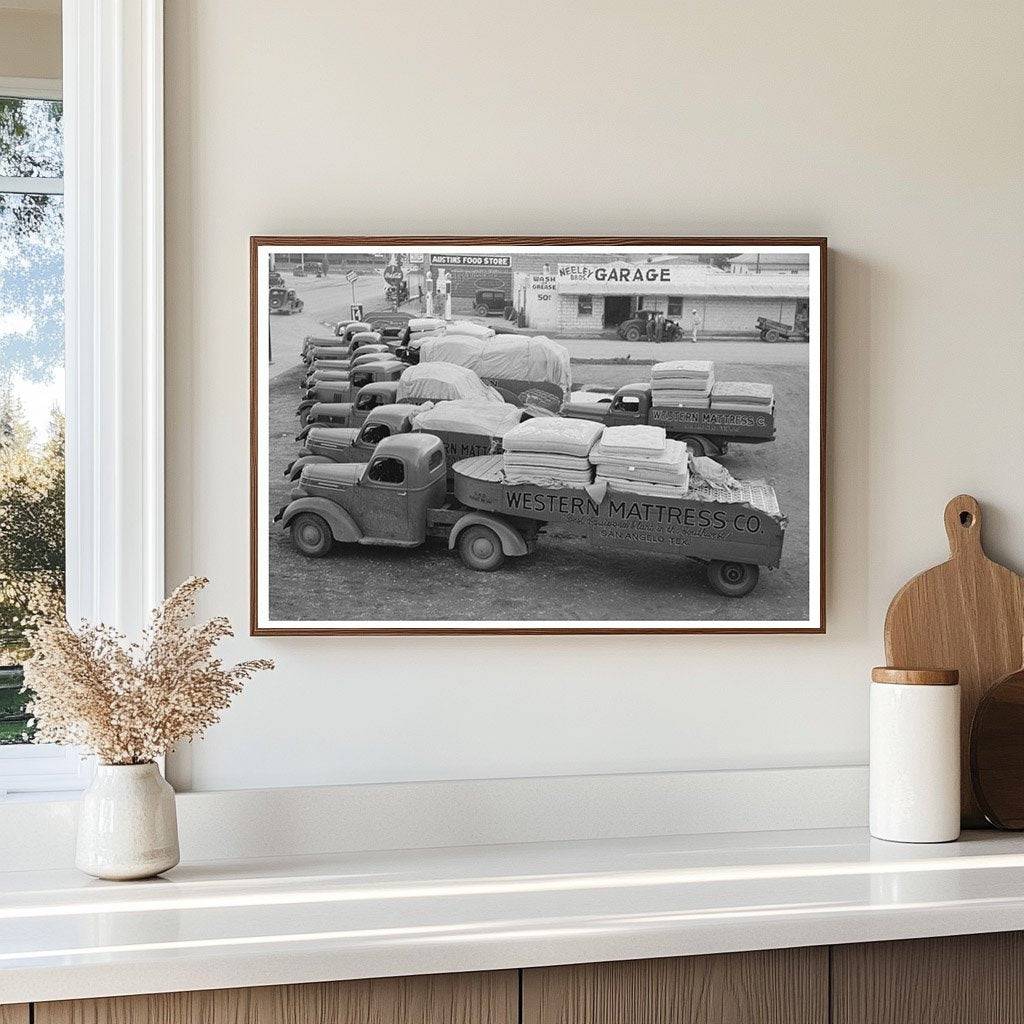 Trucks with Mattresses in San Angelo Texas 1939