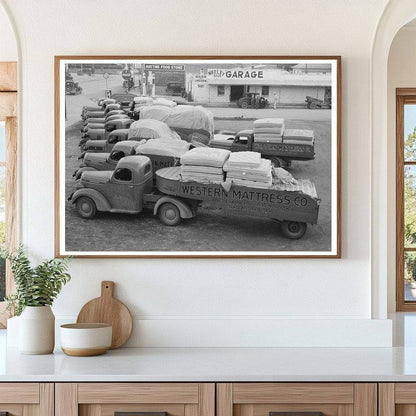 Trucks with Mattresses in San Angelo Texas 1939