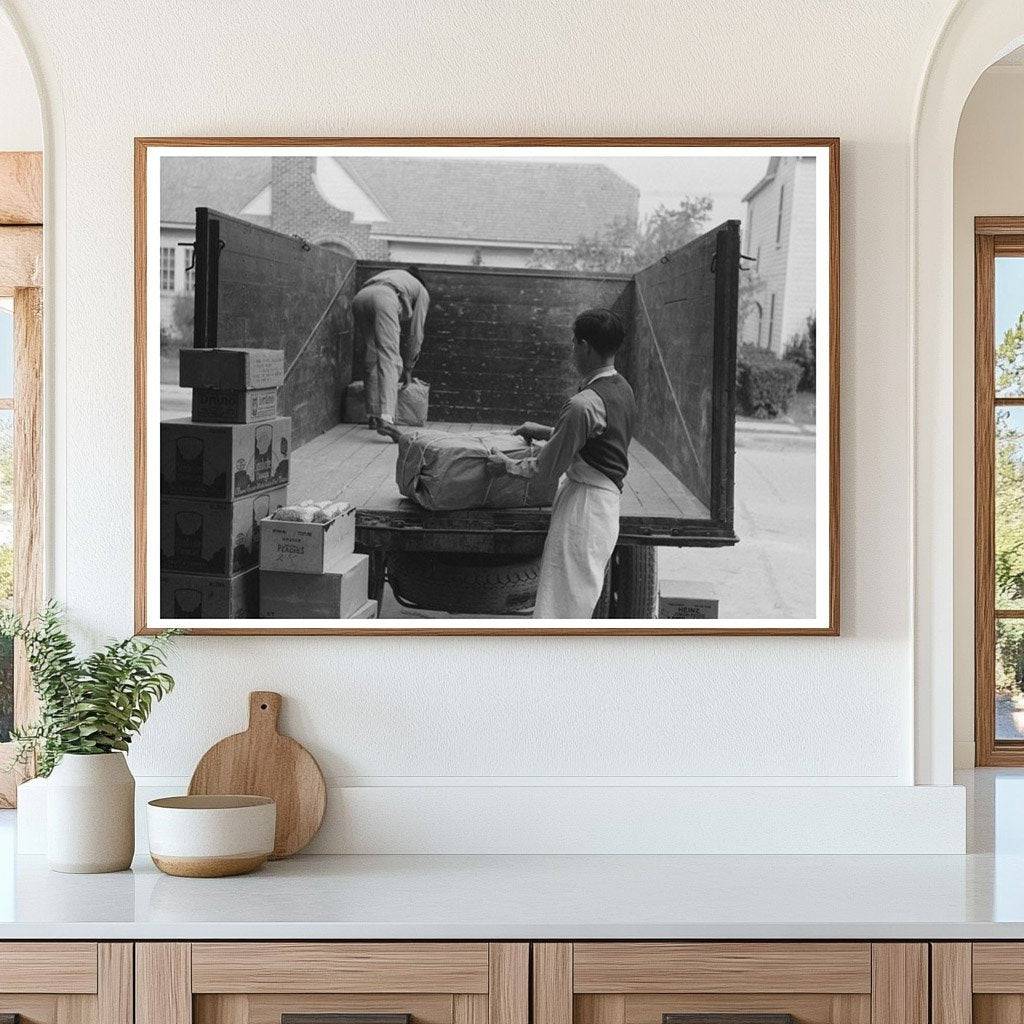 Wholesale Grocery Truck Unloading in San Angelo Texas 1939