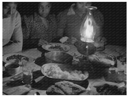 Pomp Hall Family Supper by Lamplight Oklahoma 1940