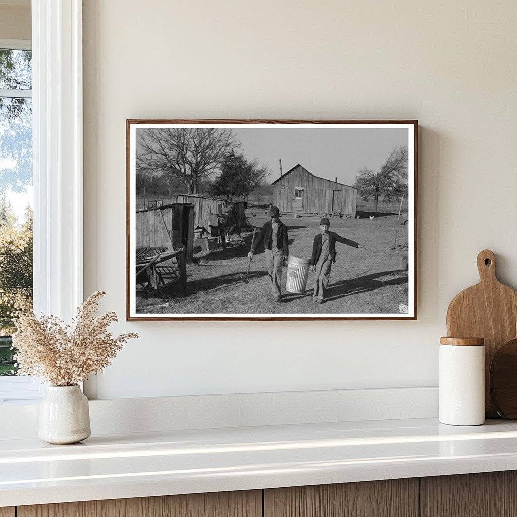 1944 Vintage Photo of Child Feeding Hogs in Oklahoma