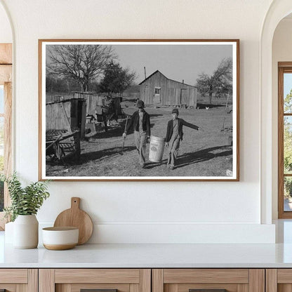 1944 Vintage Photo of Child Feeding Hogs in Oklahoma