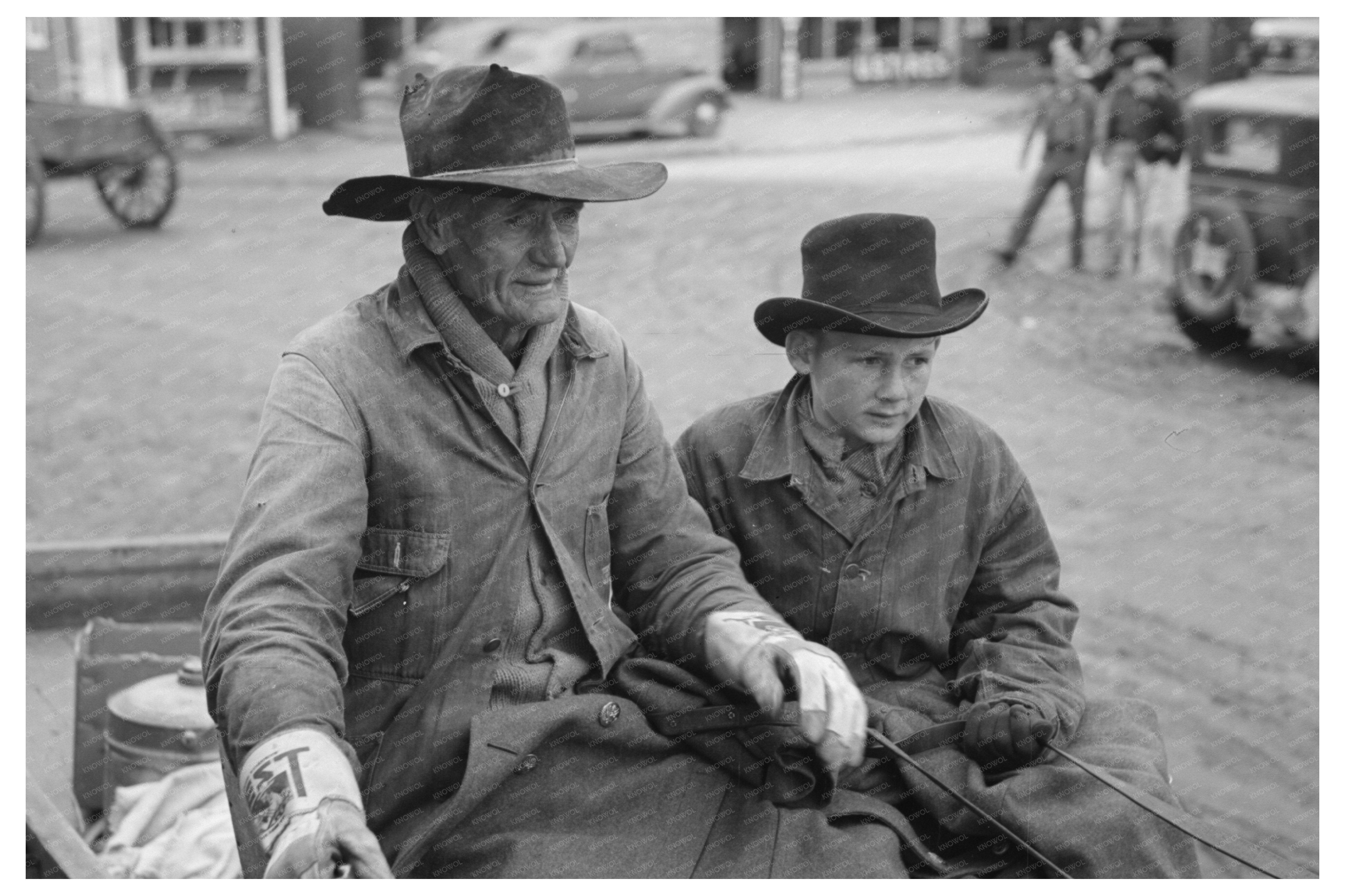 Farmer and Son Arriving in Eufaula Oklahoma 1940