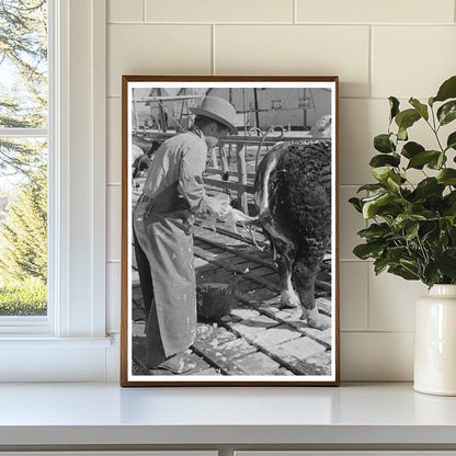 Rancher Washing Hereford Steer San Angelo 1940