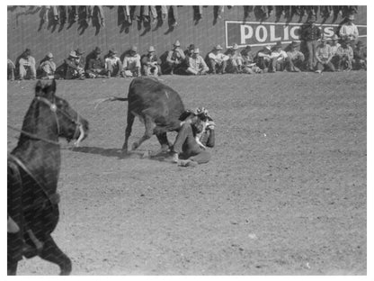 Rodeo Bulldogging a Calf at San Angelo Fat Stock Show 1940