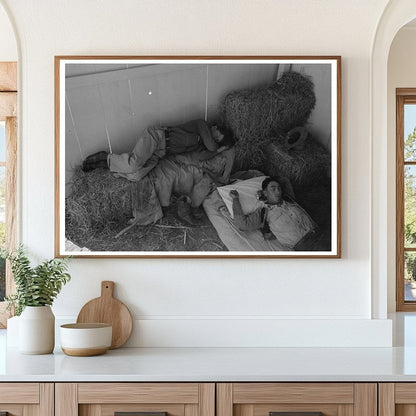 Cowboys Resting in San Angelo Fat Stock Show Barn 1940