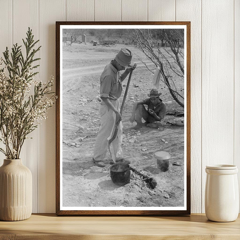 Shearer Cooking Lunch on Ranch in Kimble County 1940