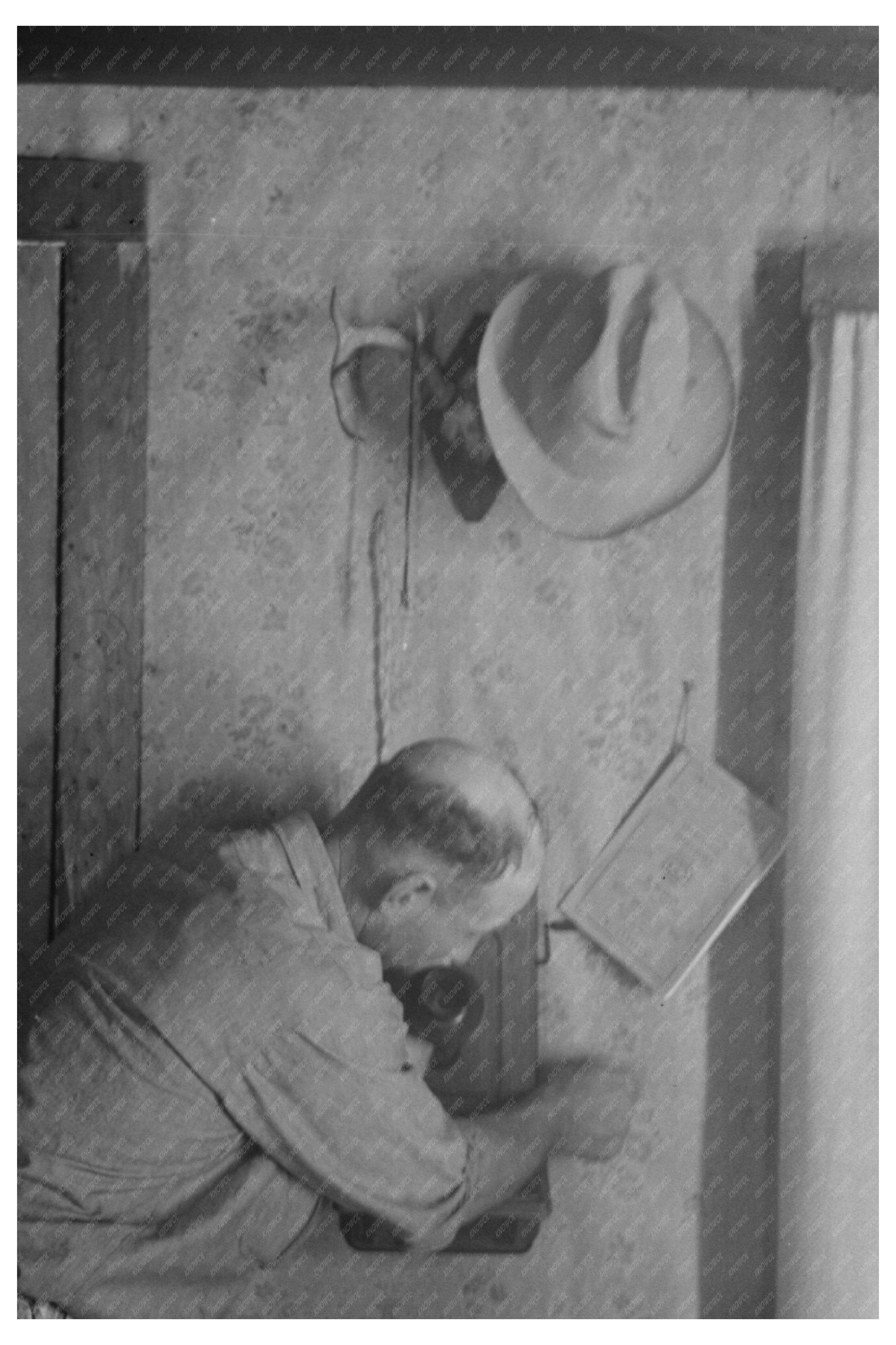 Ranchman Making a Telephone Call Kimble County Texas 1940