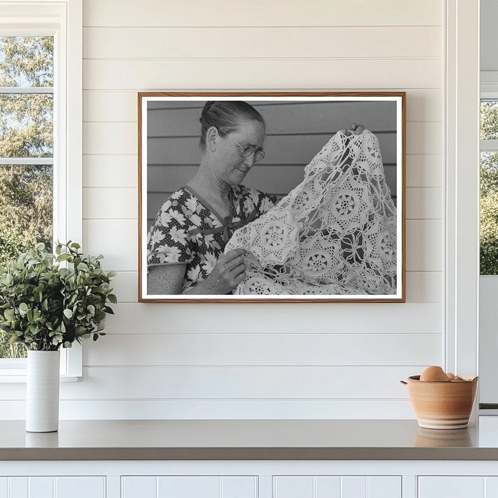 Agua Fria Migratory Labor Camp Woman with Crocheted Bedspread 1940