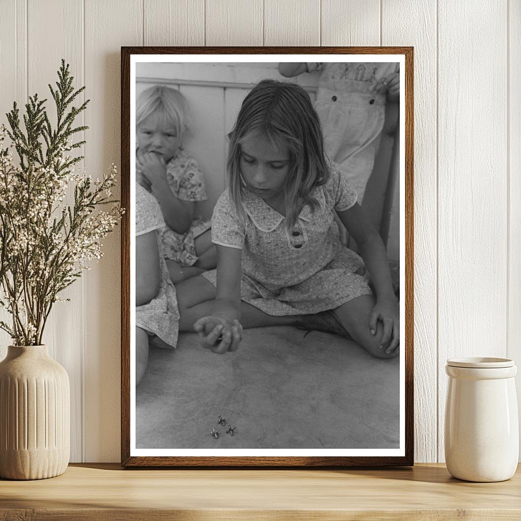 Little Girl Playing Jacks at Casa Grande Valley Farms 1940