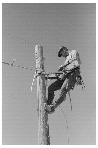 Lineman Working on Telephone Pole Arizona April 1940