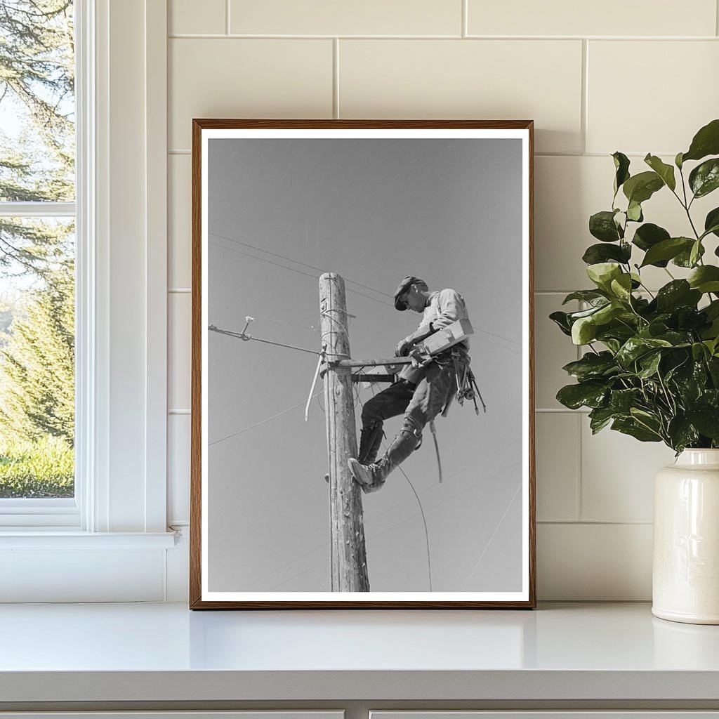 Lineman Working on Telephone Pole Arizona April 1940