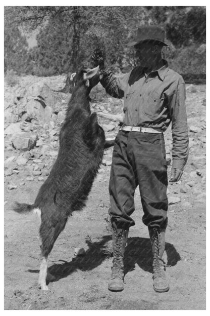 Prospector and Milk Goat in Pinos Altos New Mexico 1940