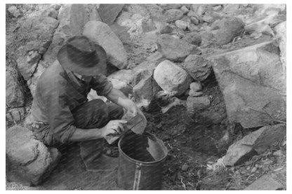 Prospector Examines Creek Bed Samples Pinos Altos 1940