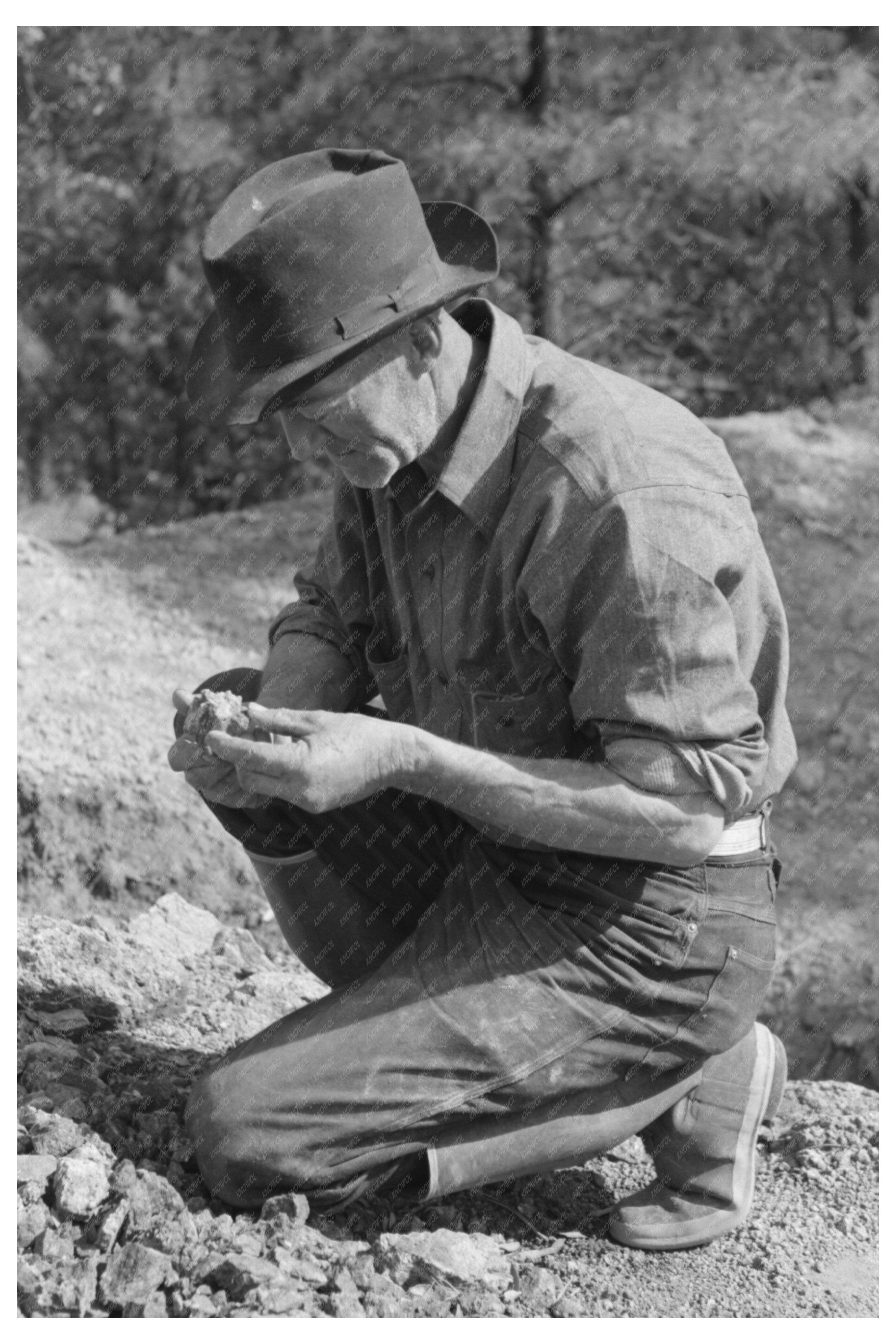 Prospector Examining Rock in Pinos Altos New Mexico 1940