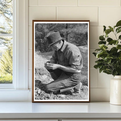 Prospector Examining Rock in Pinos Altos New Mexico 1940