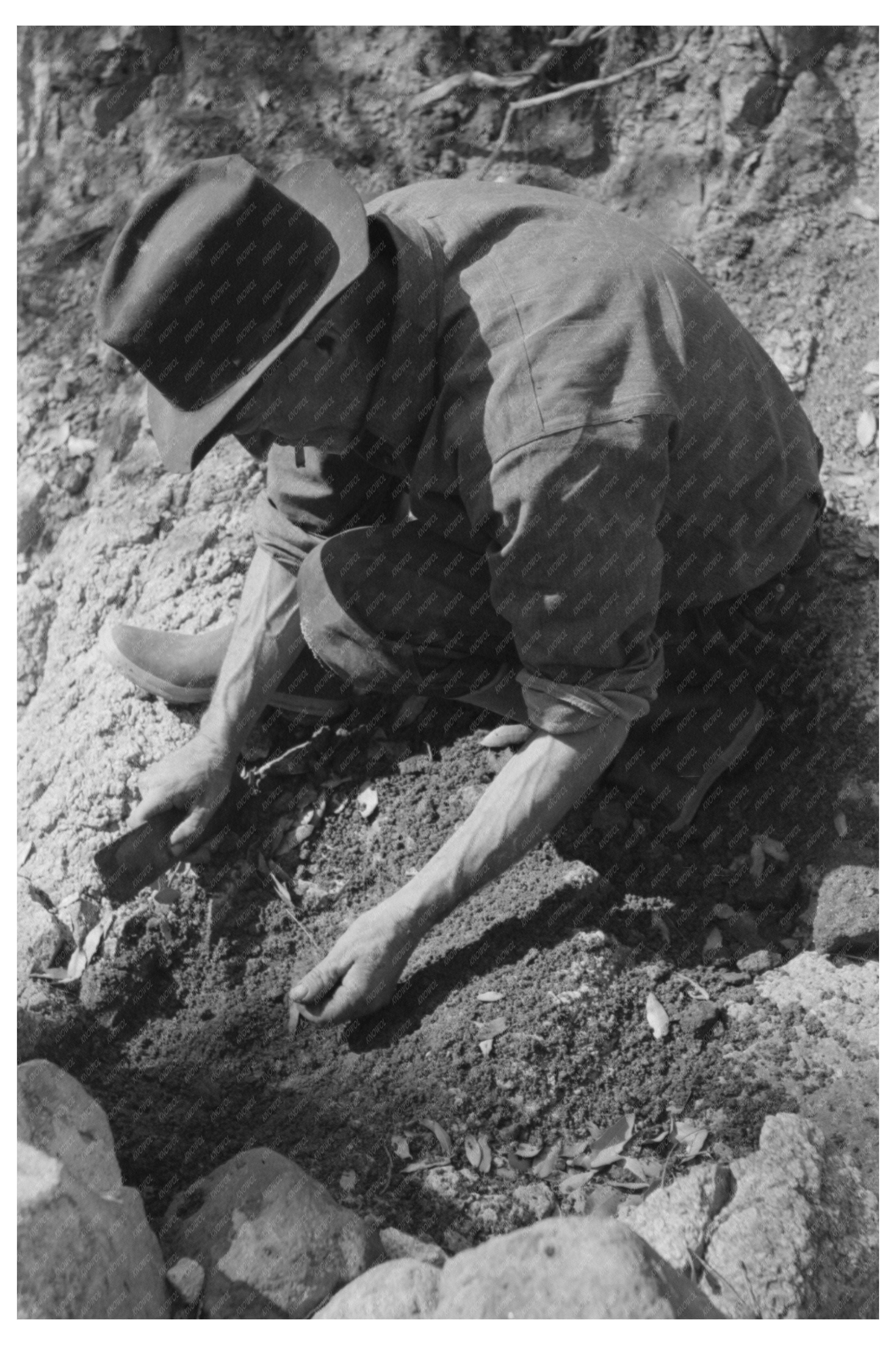 Prospector Sampling Dirt in Pinos Altos New Mexico 1940