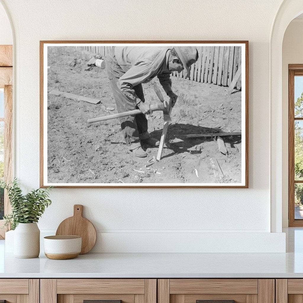 Faro Caudill Builds Tent Posts in Pie Town New Mexico 1940