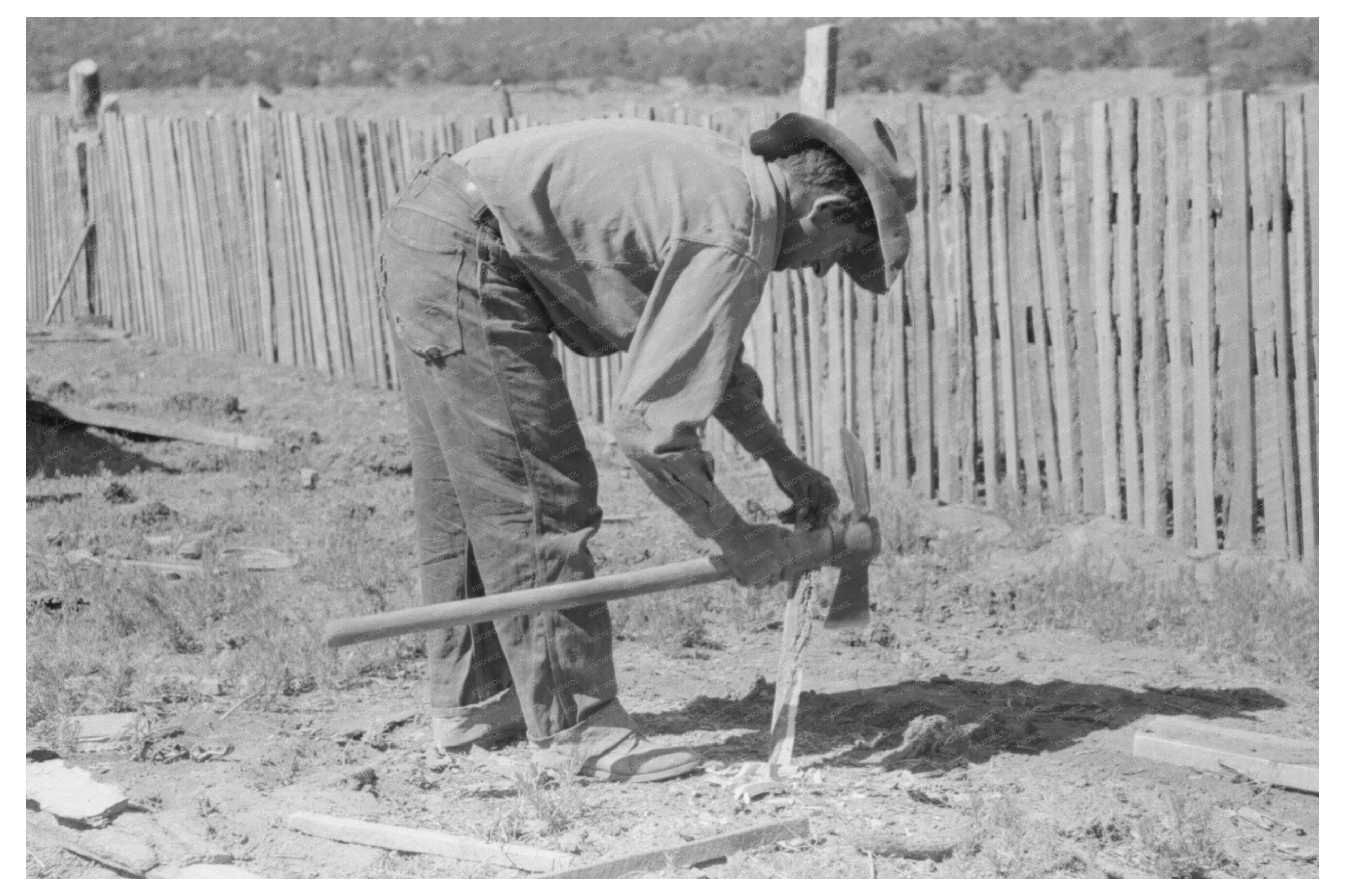 Faro Caudill Building Tent Posts in Pie Town 1944