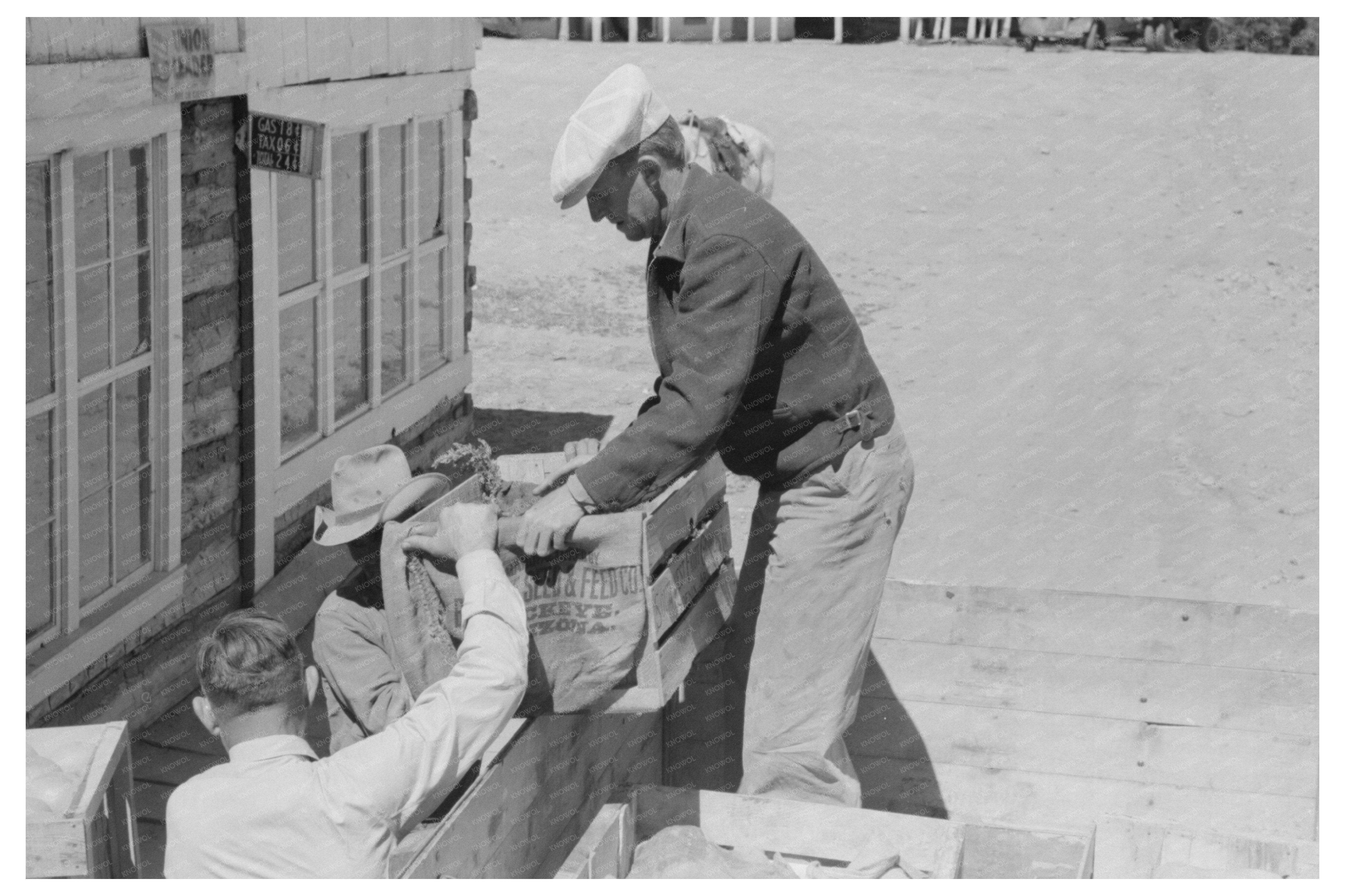 Mr. Keele Unloading Grapefruit in Pie Town New Mexico 1940