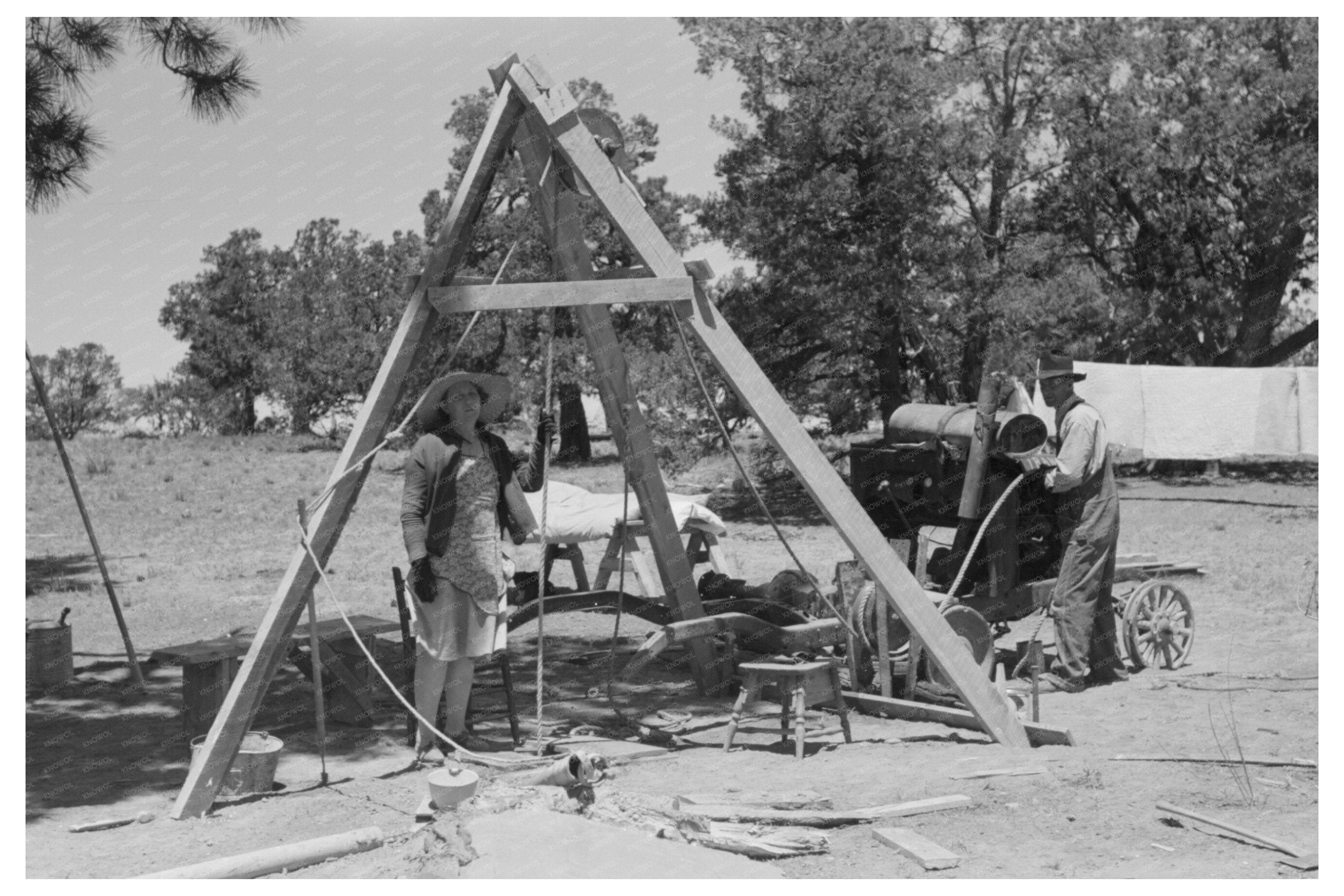 Woman Operating Water Well Drill in Pie Town New Mexico 1940