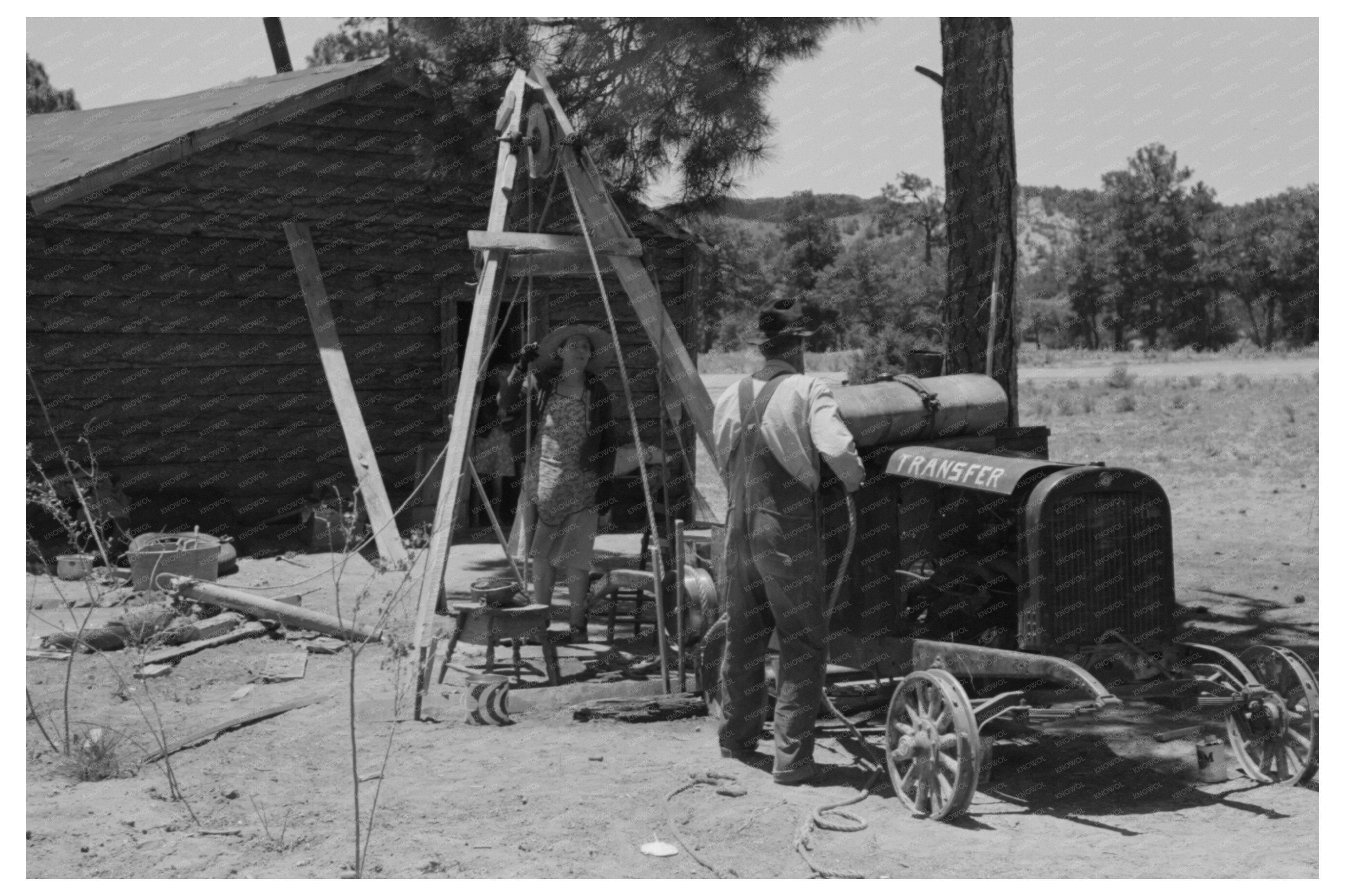 Farmer and Wife Drilling Water Well in New Mexico 1940