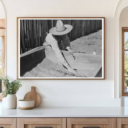 Mrs. Caudill in Frame Garden Pie Town New Mexico 1940