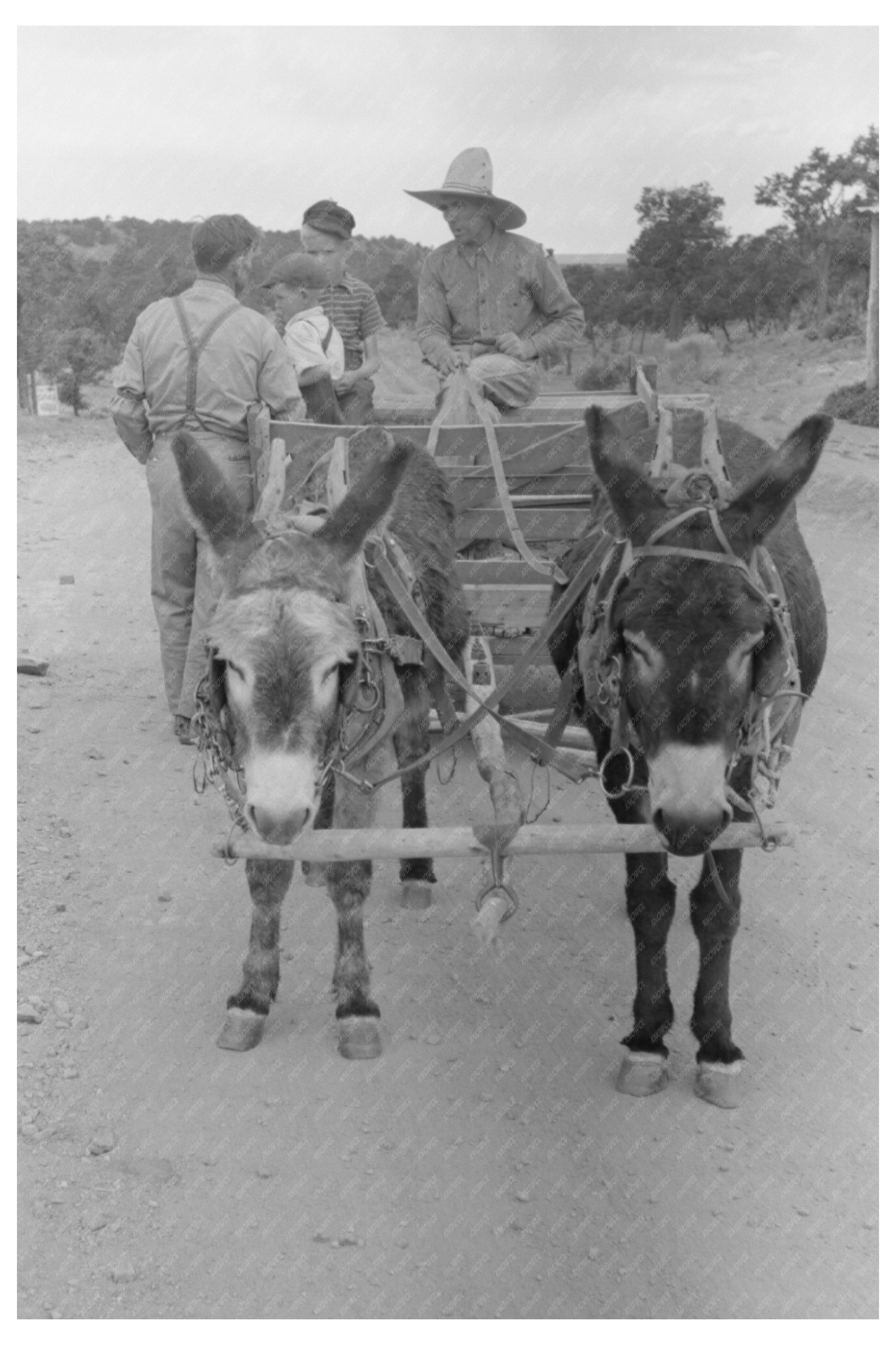 Mr. Leatherman and Children with Burro Cart Pie Town 1940