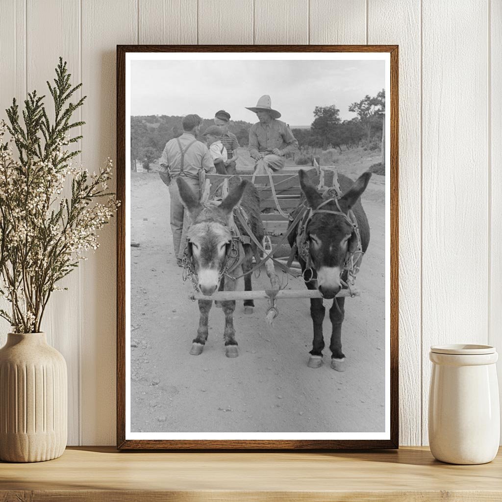 Mr. Leatherman and Children with Burro Cart Pie Town 1940