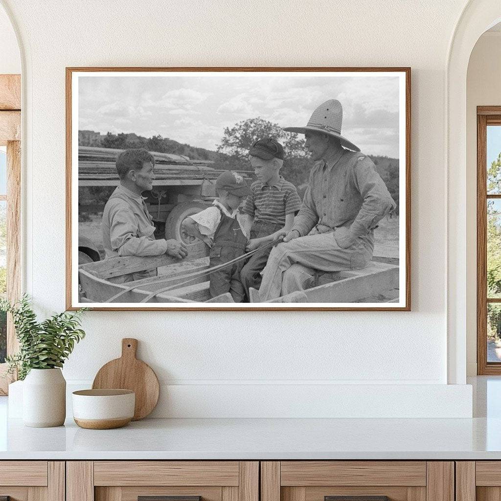 Mr. Leatherman with Burro Cart in Pie Town New Mexico 1940