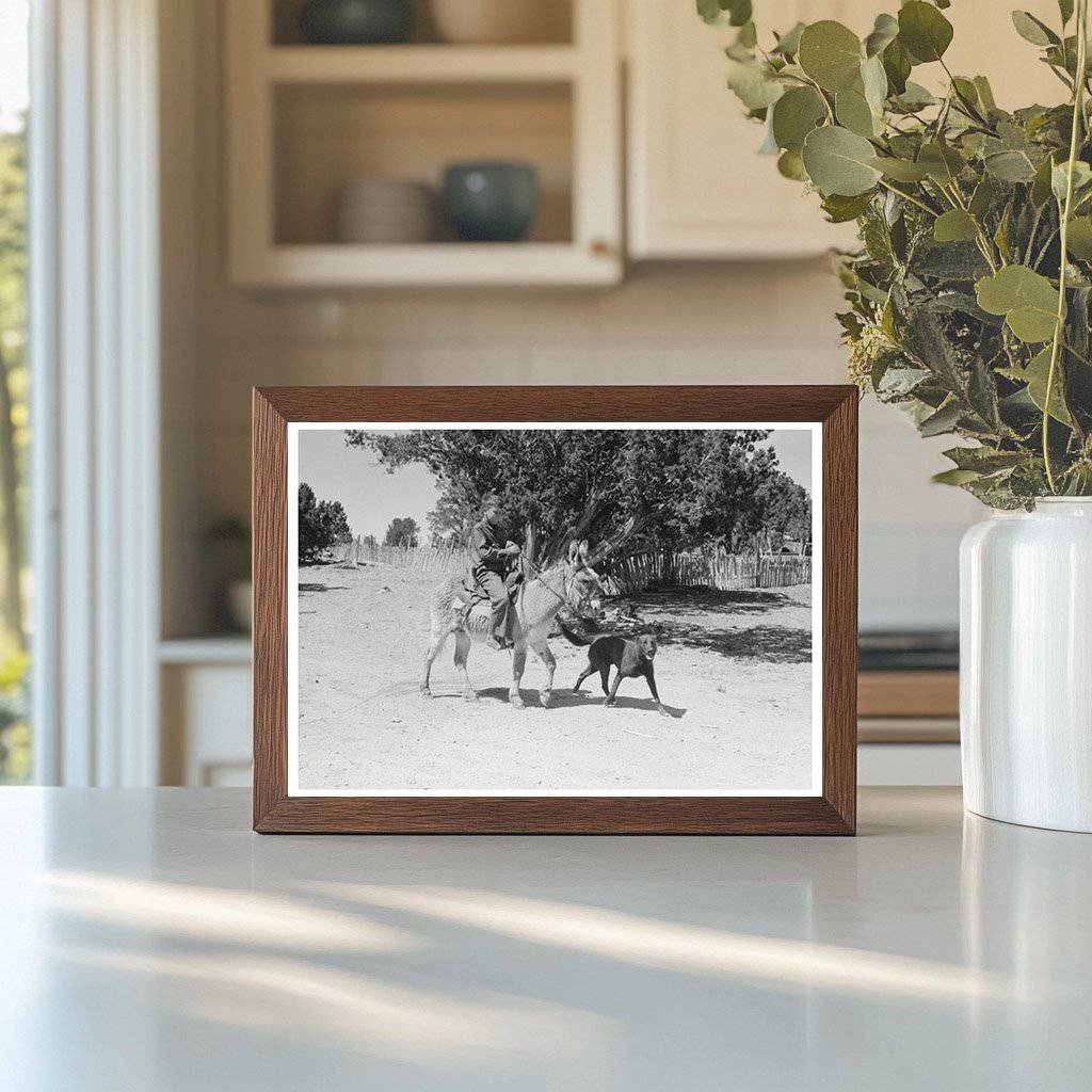 Young Hutton with Dog and Burro Leading Cows Pie Town 1940