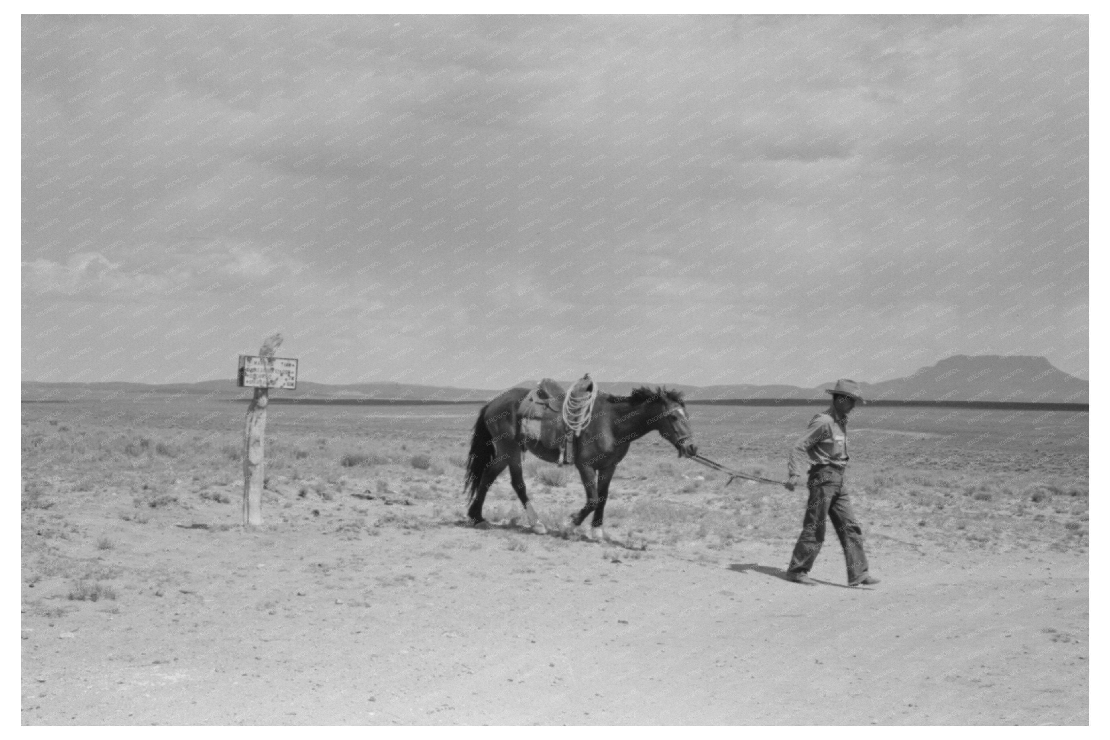 Cowboy and Spanish Cowpony in Pie Town New Mexico 1940