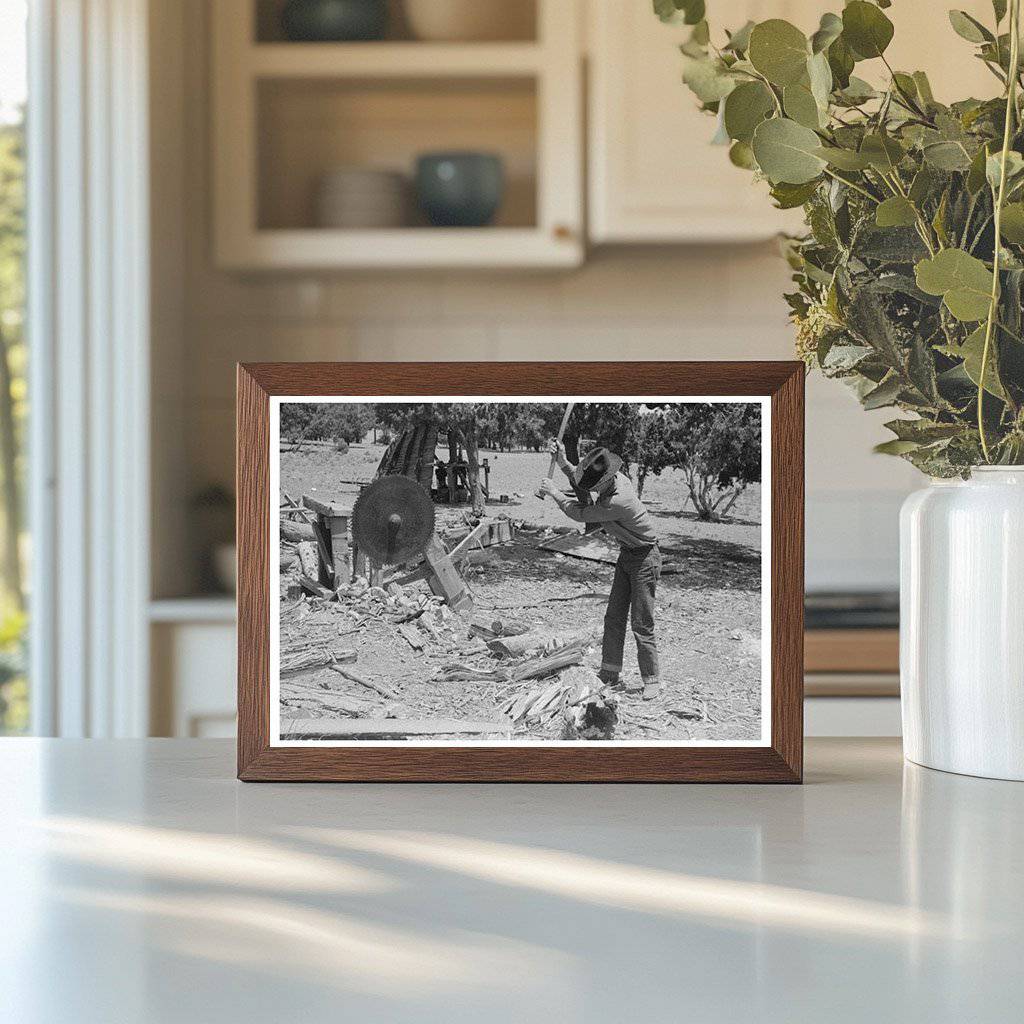 Farmer Chopping Wood in Pie Town New Mexico 1940