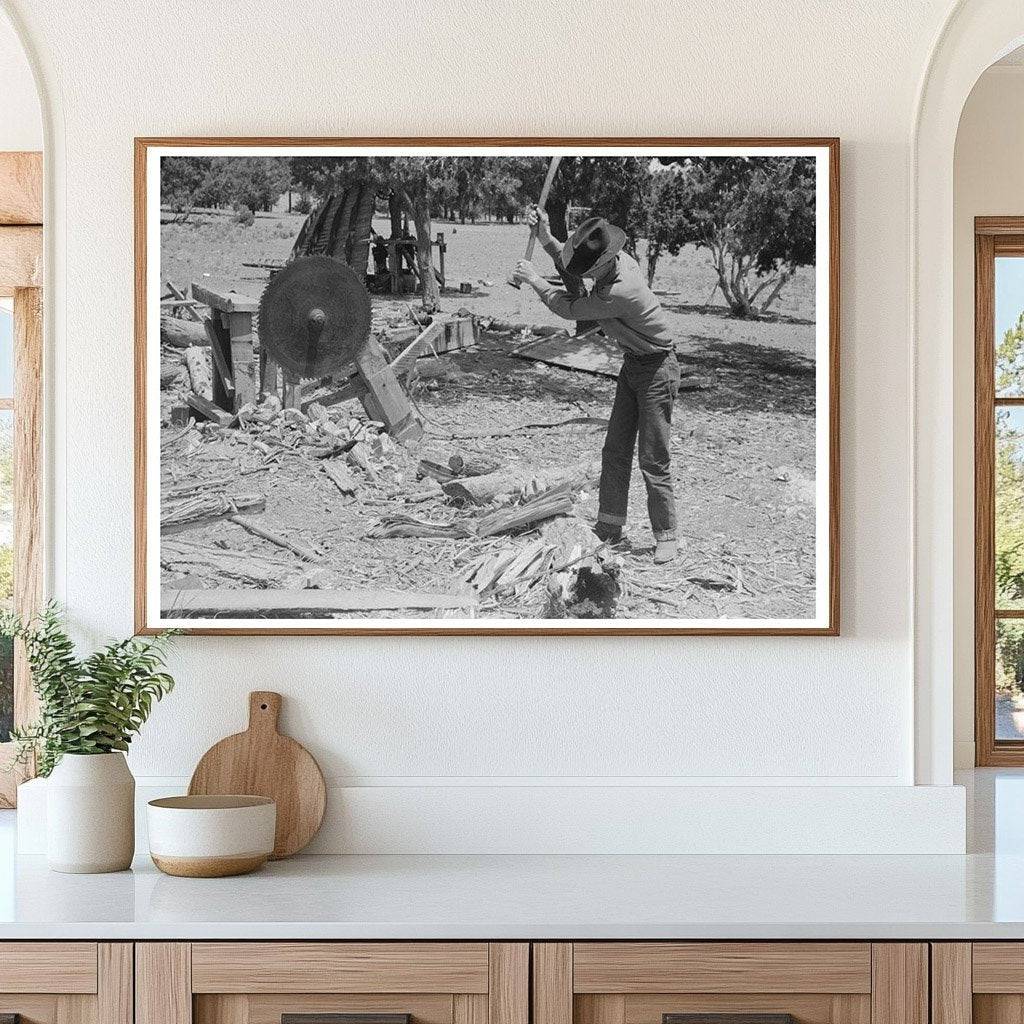 Farmer Chopping Wood in Pie Town New Mexico 1940