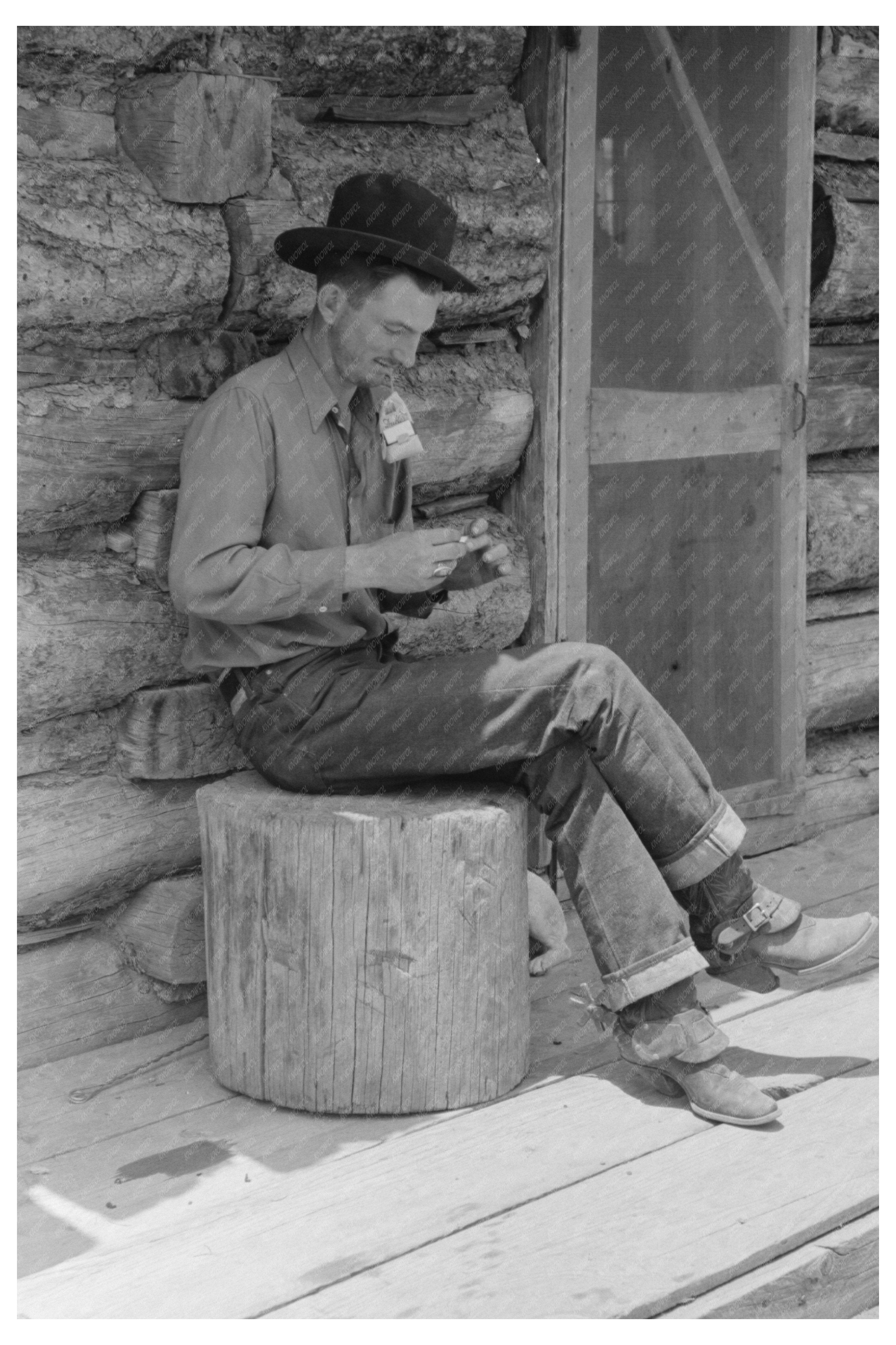 Farmer Rolling Cigarette in Pie Town New Mexico 1940