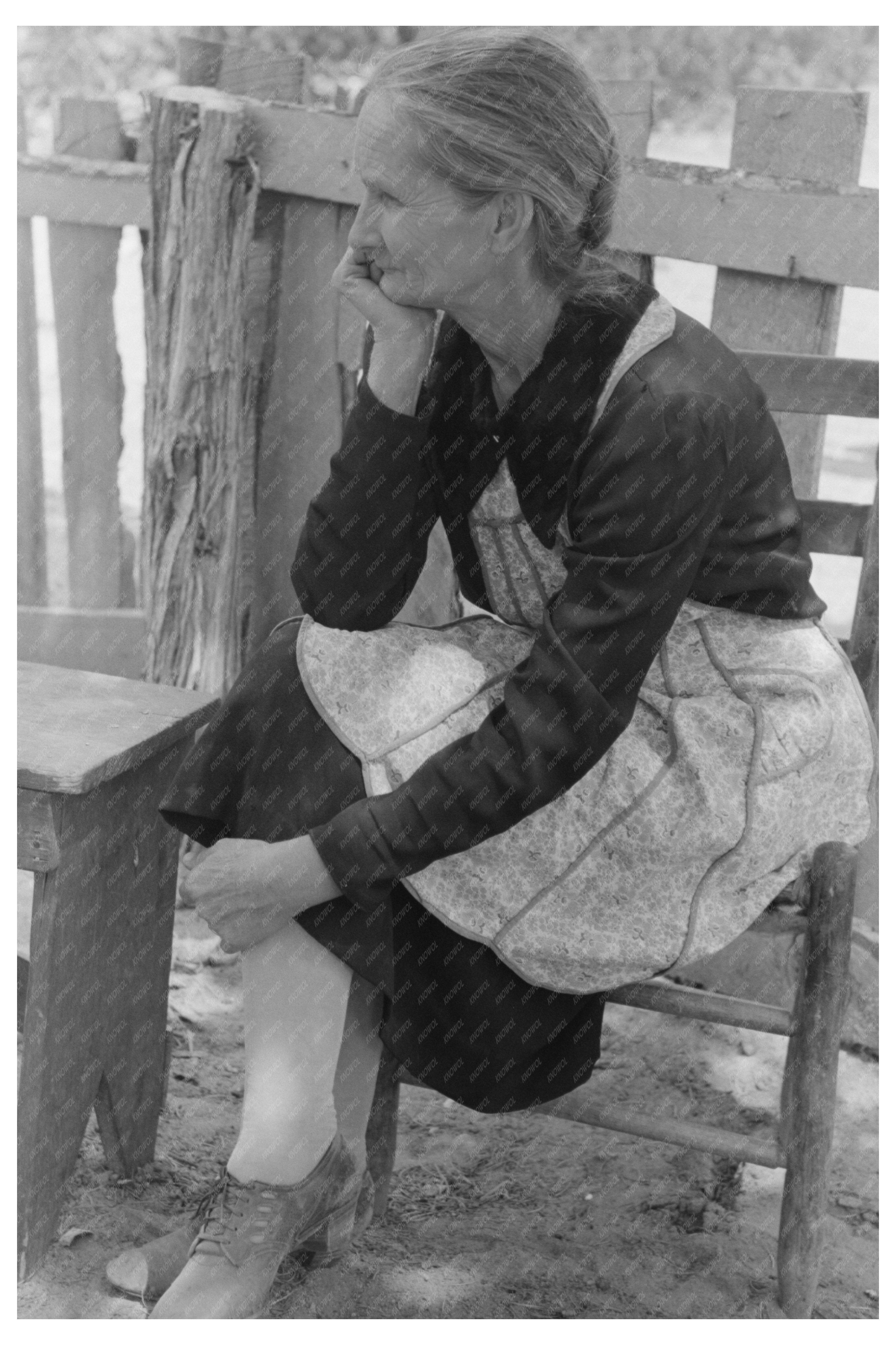 Mrs. Besson Outside Homestead in Pie Town New Mexico 1940