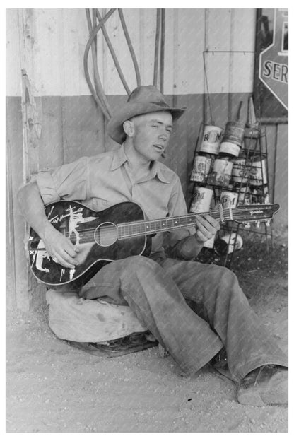 Farm Boy Playing Guitar at Pie Town New Mexico 1940